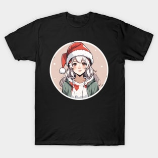 Cute white haired Anime girl in red hat T-Shirt